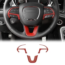 Red Carbon Fiber Steering Wheel Decal Sticker for Dodge Challenger Charger 2015+
