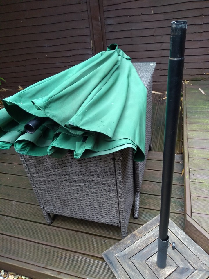 Patio Rattan Furniture Set, two chairs and glass table with large