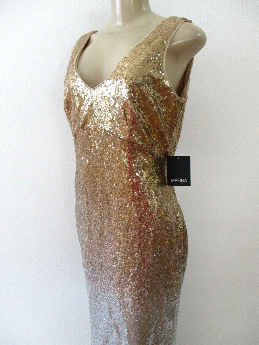 marina gold dress Marina Sequin Sleeveless Dress Gold Silver Long Size 4 A-Line Ball Gown NWT