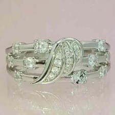 Engagement Ring 14K White Gold Plated 925 Genuine 2CT Round Moissanite Women's