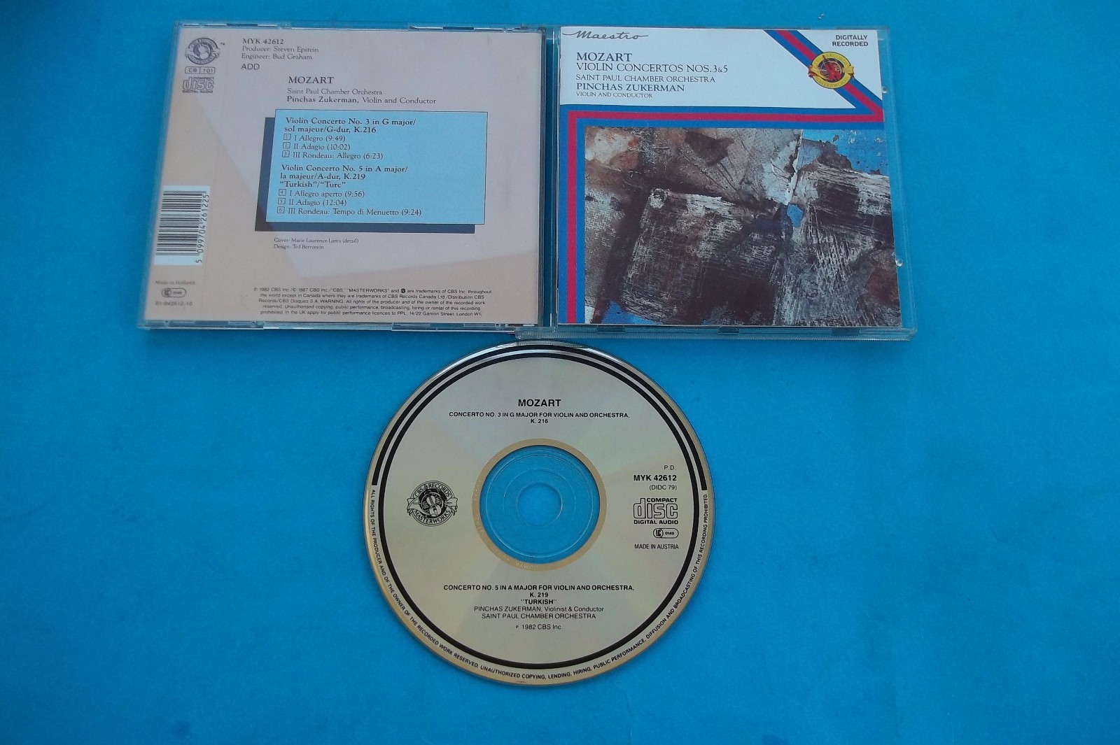 MAZART "VIOLIN CONCERTOS N° 3 & 5 " ZUKERMAN CD 1982 CBS NUOVO