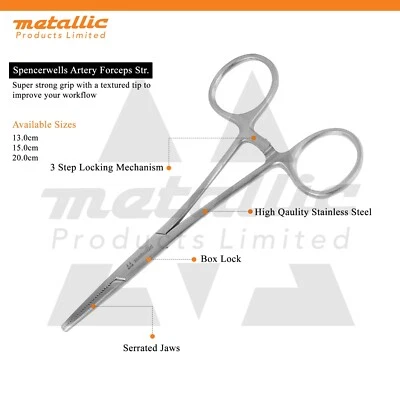 Spencer Wells Forceps 13cm/ 15cm/ 20cm Hemostatic Clamp Veterinary Tools - Image 1 of 3