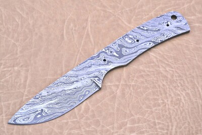 Hand forged Damascus steel drop point blank blade, 8'' long with 3.5'' cutting
