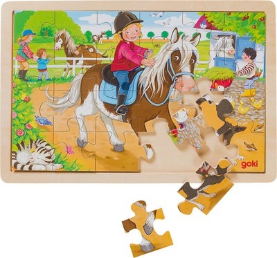 goki 57412 Ponyhof Wooden Puzzle with Horse Motifs, Educational Toy and Children