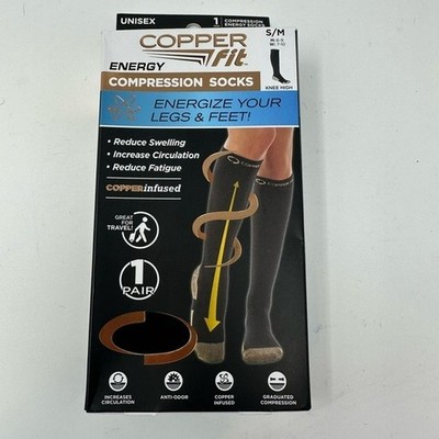 Copper Fit 1 Pair Energy Compression Socks Knee High NEW Unisex S/M Open Box