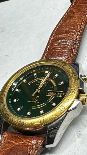 Vintage Seiko Kinetic 5M43-0A29 Green Dial Brown Leather 40 mm for PARTS (A40)