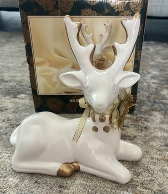 Vintage JC Penney white deer with gold trim with original box