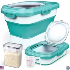 Collapsible Airtight Rice Storage Container 6-20 Lbs with Measuring Cup & Bin