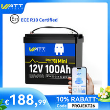 Wattcycle LiFePO4 100Ah 12V 1280Wh Bluetooth batteria mini batteria litio BMS 100A