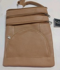 Hand Crafted Genuine Leather Crossbody Purse Tan Multi Pockets New