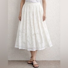 A Peach White Cottagecore Cotton Blend Ornate Lace Midi Skirt Prairie Size Med