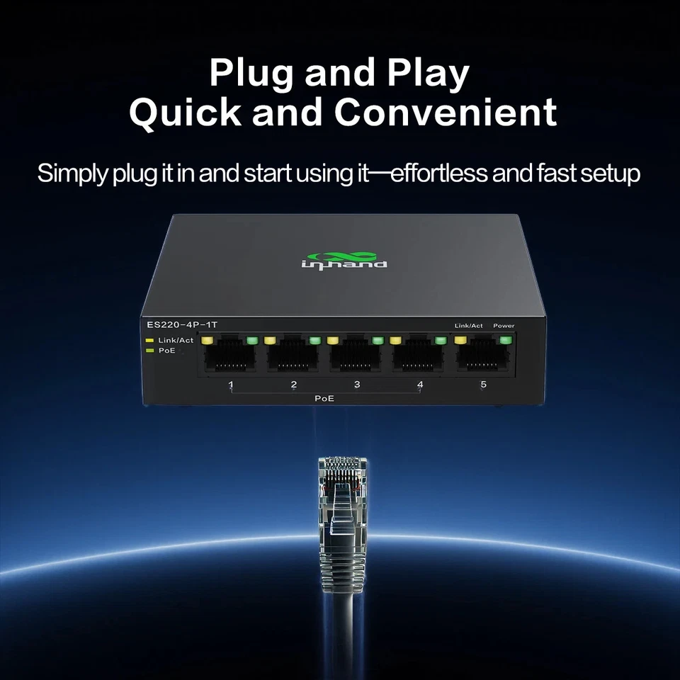 5Ports Gigabit Network Switch w/ 4 PoE+ Ports Total 52W each port 30W Plug&Play - Image 3 of 4