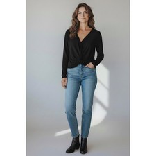 Stateside Top Womens Small Black Twist Front V-Neck Knit Pullover USA Made