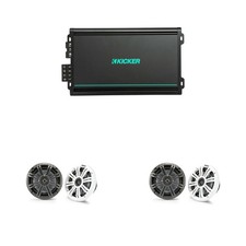 Kicker 2 Pair  45KM654 6.5" Marine Speakers with 48KMA6004 4 Ch. Marine Amp...