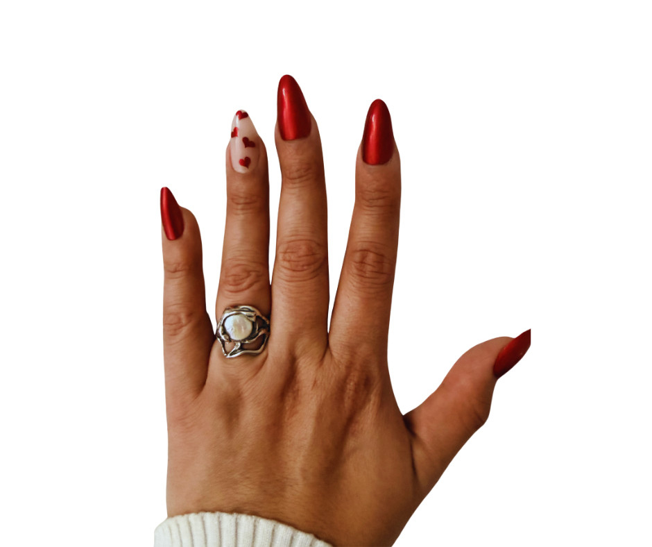 Brutalist Silver Statement Ring | Baroque Pearl |… - image 1