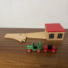 Brio Wooden Train Red Shed Track w/ Green Engine Car