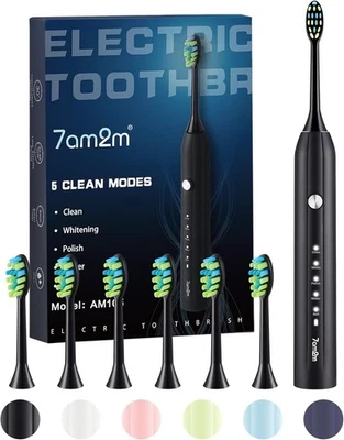 7AM2M Sonic Electric Toothbrush – 6 Brush Heads, 5 Modes, Adults & Kids, 90 Days