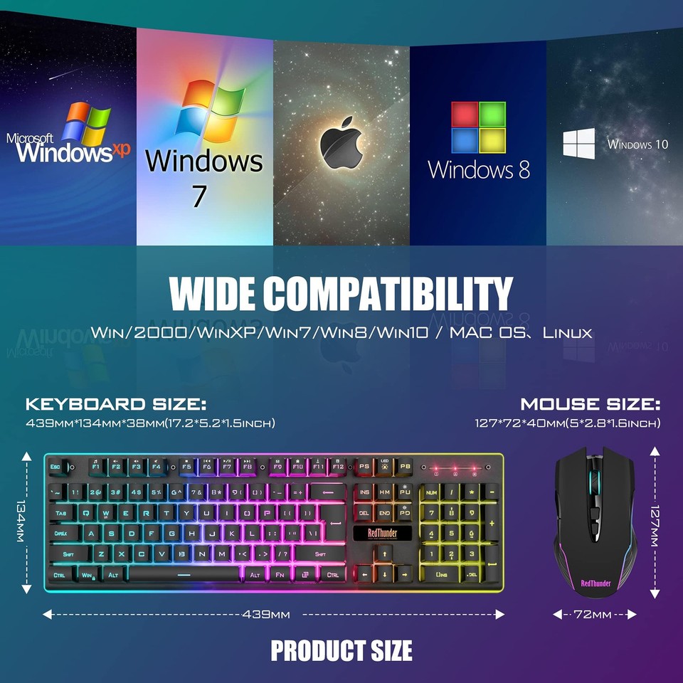 RedThunder K10 Wireless Gaming Keyboard and Mouse Combo LED Backlit ...