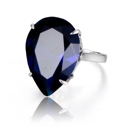 Blue Teardrop Sapphire Ring 925Silver Antique Ring Anniversary Gift Ring For Her