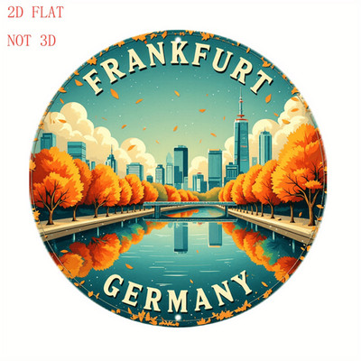 Germany Cityscape Sign Aluminum Sign 8 Round Frankfurt Tower River Funny