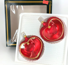 Vtg Kurt Adler Kringle Glass Large Unique indent Red Heart Ornaments Valentine  s