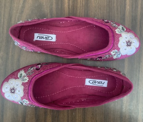 Ballerine donna tg 7 ricamate/perline scamosciate boho velluto cuscino plantare comfort - Foto 3 di 16