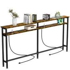 78 Inch Double-Layer Narrow Console Sofa Table with 2 Power Outlets&4 AC Plug...