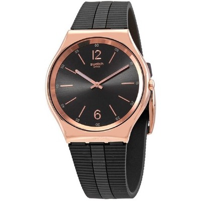 SWATCH Bienne by Night Quartz Black Dial Men's Watch Swiss Made Rose Gold /Black