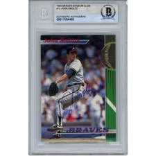 John Smoltz Signed 1993 Braves Stadium Club #12 Trading Card Slab Beckett 51539