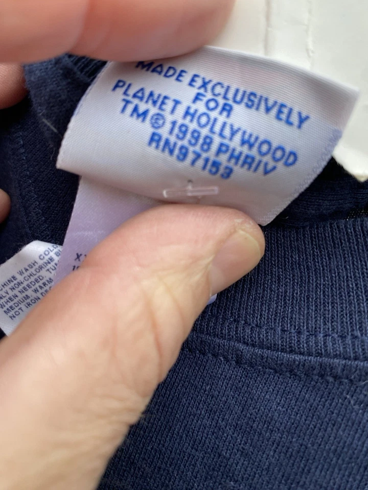 Camiseta Turística Vintage Años 90 Planet Hollywood Nueva York Desteñida Azul Marino Talla XXL Foto 4 de 4