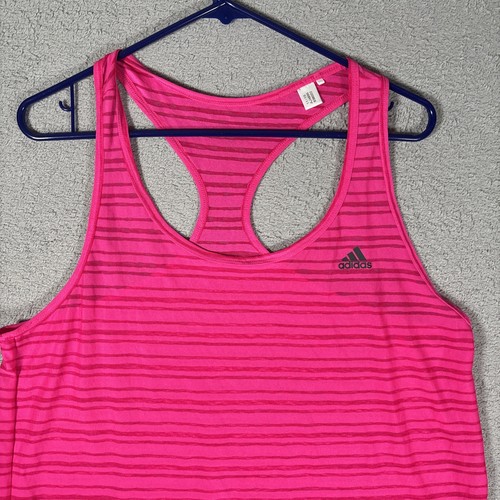 Adidas Women’s Size L/XL Pink Racer Back Tank Top Fitted Yoga Jogging Workout - Picture 2 of 12