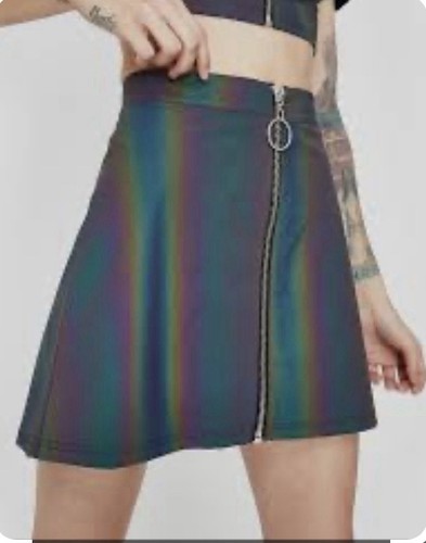 Current Mood Iridescent Reflective Mini Skirt with Ring & Zipper Size Small