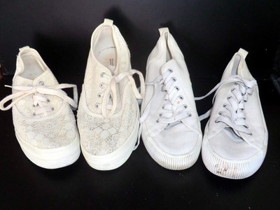 2 Paar Divided H&M Leinensneaker beige Plateau G 40 Girly Doppelpack used Häckel