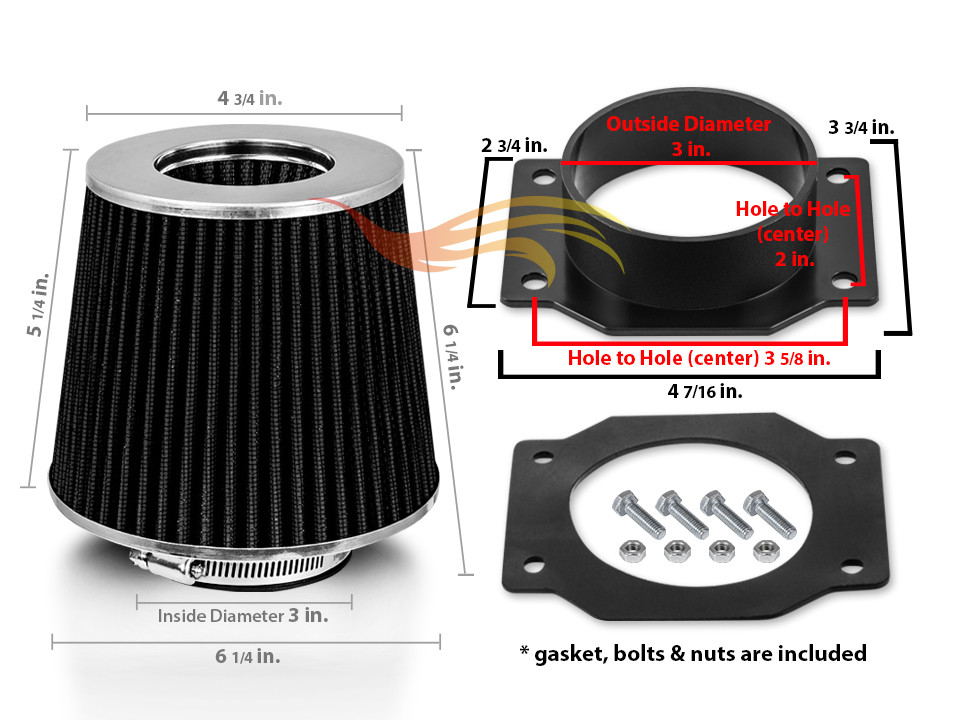 BLACK Mass Air Flow Sensor Intake MAF Adapter +Filter For 95-98 Nissan 200SX