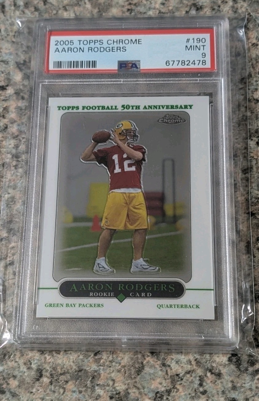 PSA 9 - 2005 AARON RODGERS TOPPS CHROME RC ROOKIE #190 MINT