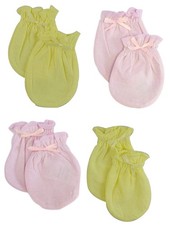 Infant Cotton Mittens Soft 4 Pack Pink Yellow Newborn