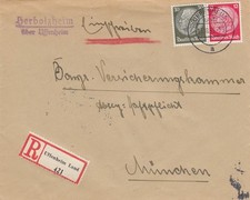Einschreiben Herbolzheim &uuml;ber Uffenheim nach M&uuml;nchen 1933