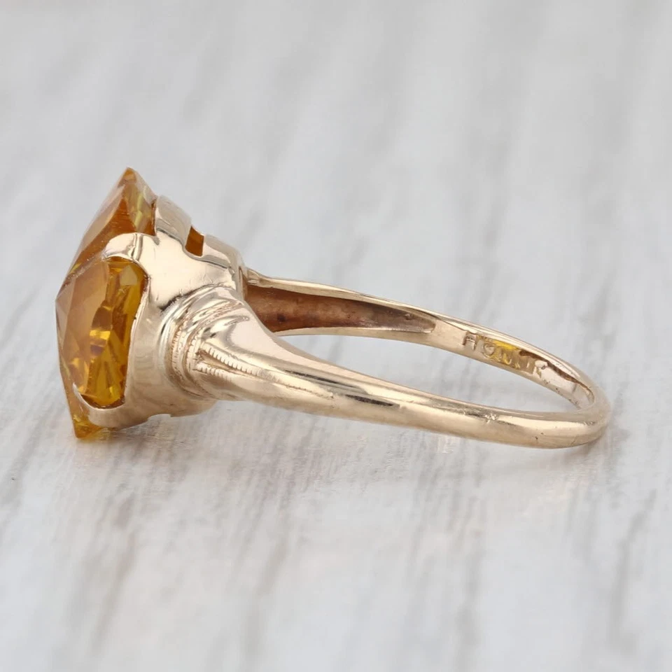 Lab Created Yellow Sapphire Shamrock Clover Flower Ring 10k Yellow Gold Size 5 - image 3 of 4