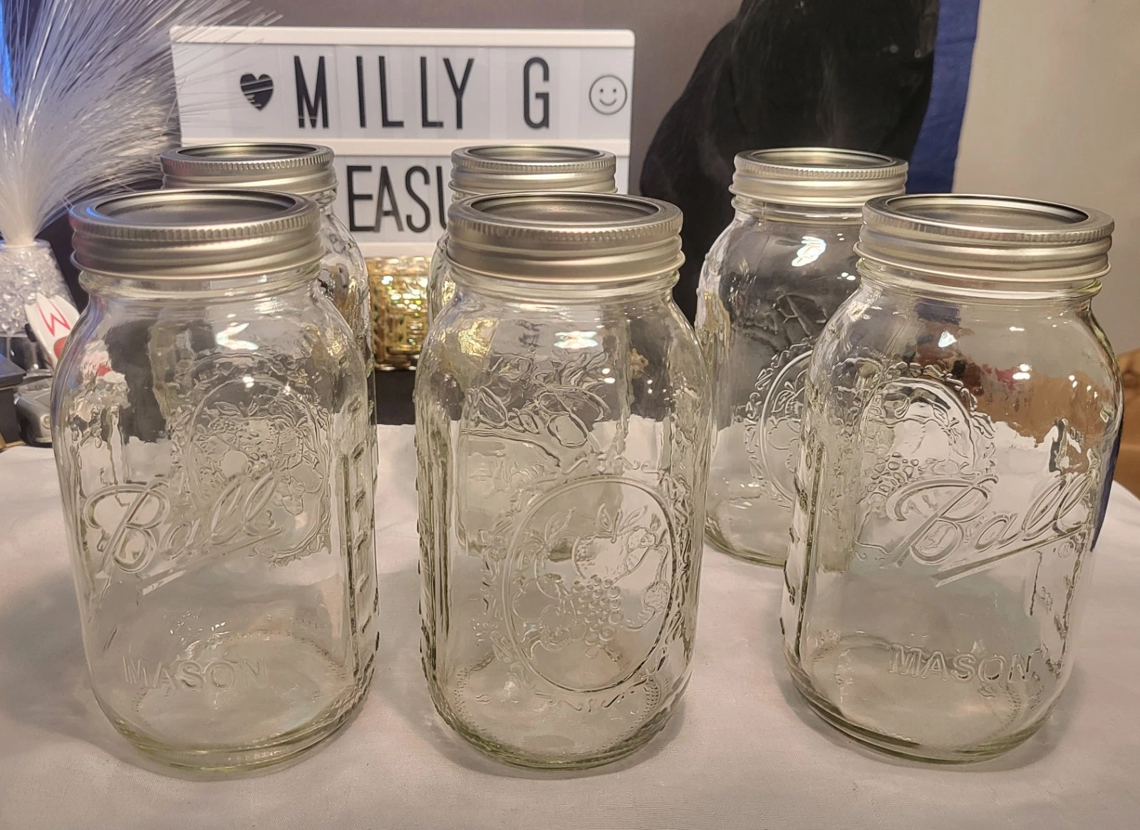 Ball Mason Jars 32 oz Quart Regular Mouth Fruit Orchard Embossed Glass Lot of 6