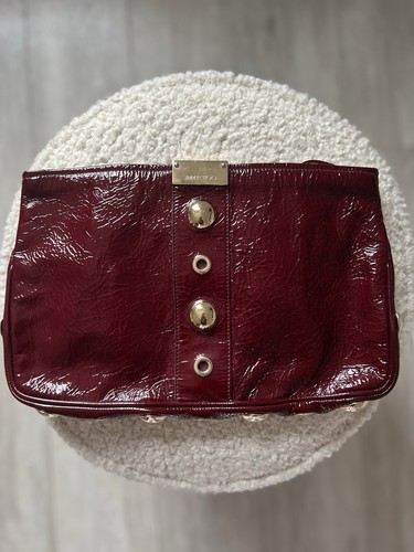 Jimmy Choo Large Gold Studded Clutch Bag - Brown Red Patent Leather