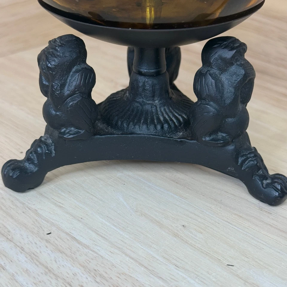 Lámpara de cristal tortuga marrón estilo vintage con base de hierro fundido mono ver/escuchar mal Foto 4 de 4