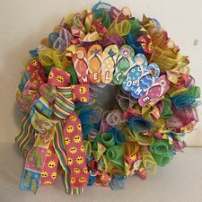 Large Summer Wreath Bright Colors Flip Flops Welcome Sunshine Bows