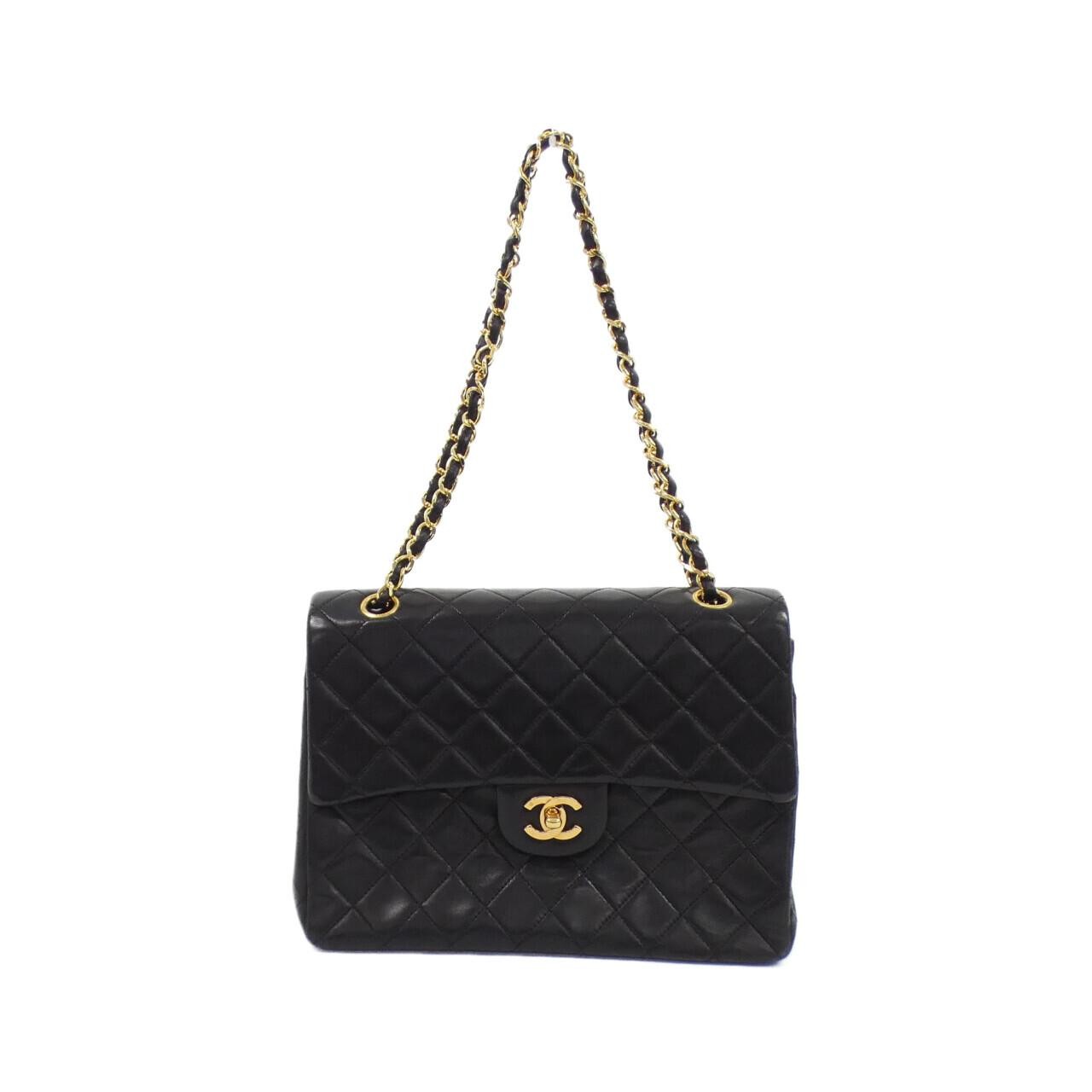 Vintage Chanel Shoulder Bag Black Leather Classic Flap