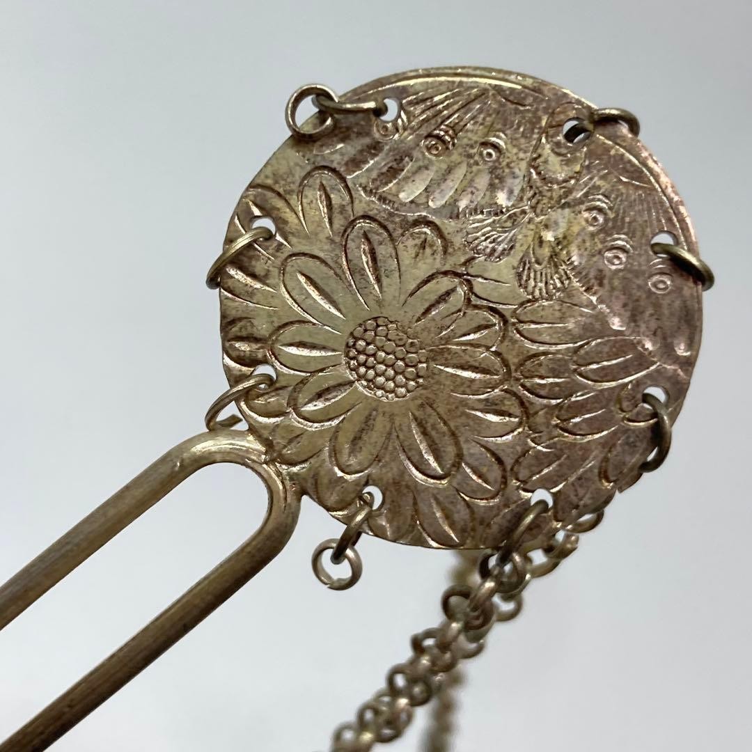Antique Silver Crane Kanzashi Hairpin Wedding Kimono Accessories