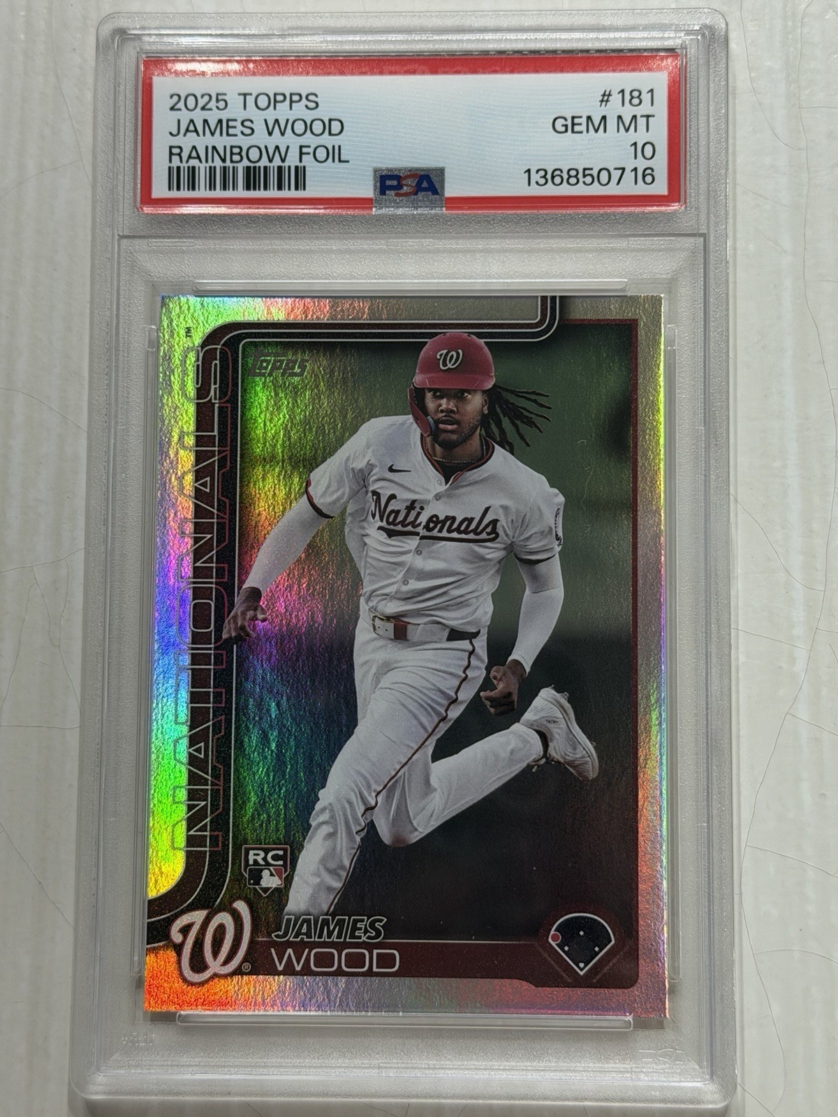 2025 Topps Series 1 #181 James Wood Rookie Rainbow Foil PSA 10 RC