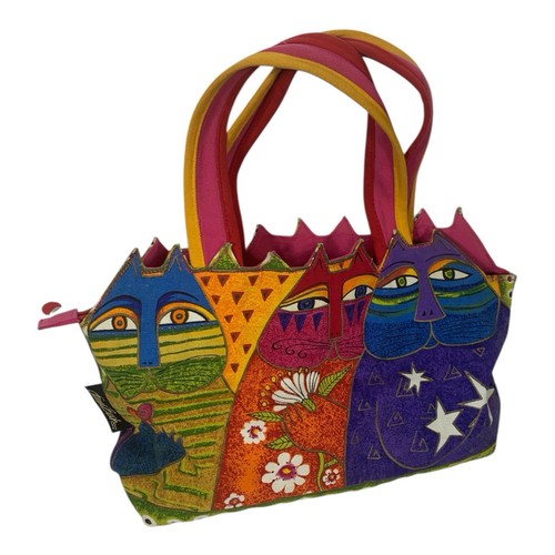 Laurel Burch shoulder tote Feline Friends Purse Cat Cars Bag - Picture 8 of 13