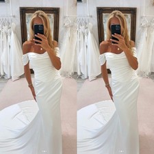 Mermaid Satin Wedding Dresses Off Shoulder White Beach Boho Ivory Bridal Gowns