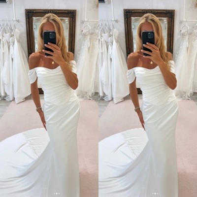Mermaid Satin Wedding Dresses Off Shoulder White Beach Boho Ivory Bridal Gowns
