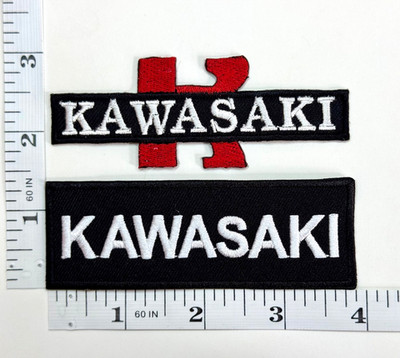 Embroidered 2-Patch Set - Iron-on - Motorcycles - Black/Red/White - Kawasaki