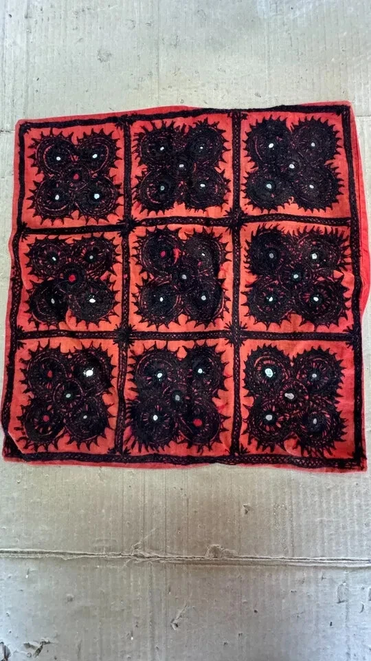 印度手工复古稀有装饰刺绣镜工作家用枕套 — 第 2/4 张图片